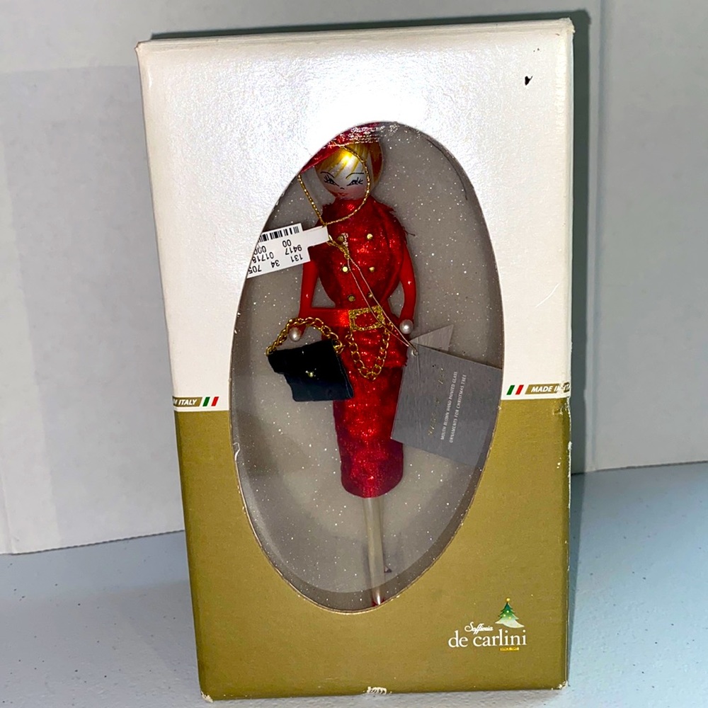 Italian Ornaments 6.5" Abigail In Red Suit & Hat Ornament Italian Diva Lady.